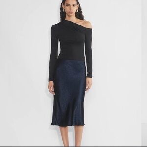 Babaton Satin Midi Skirt (Size 4, Blue)